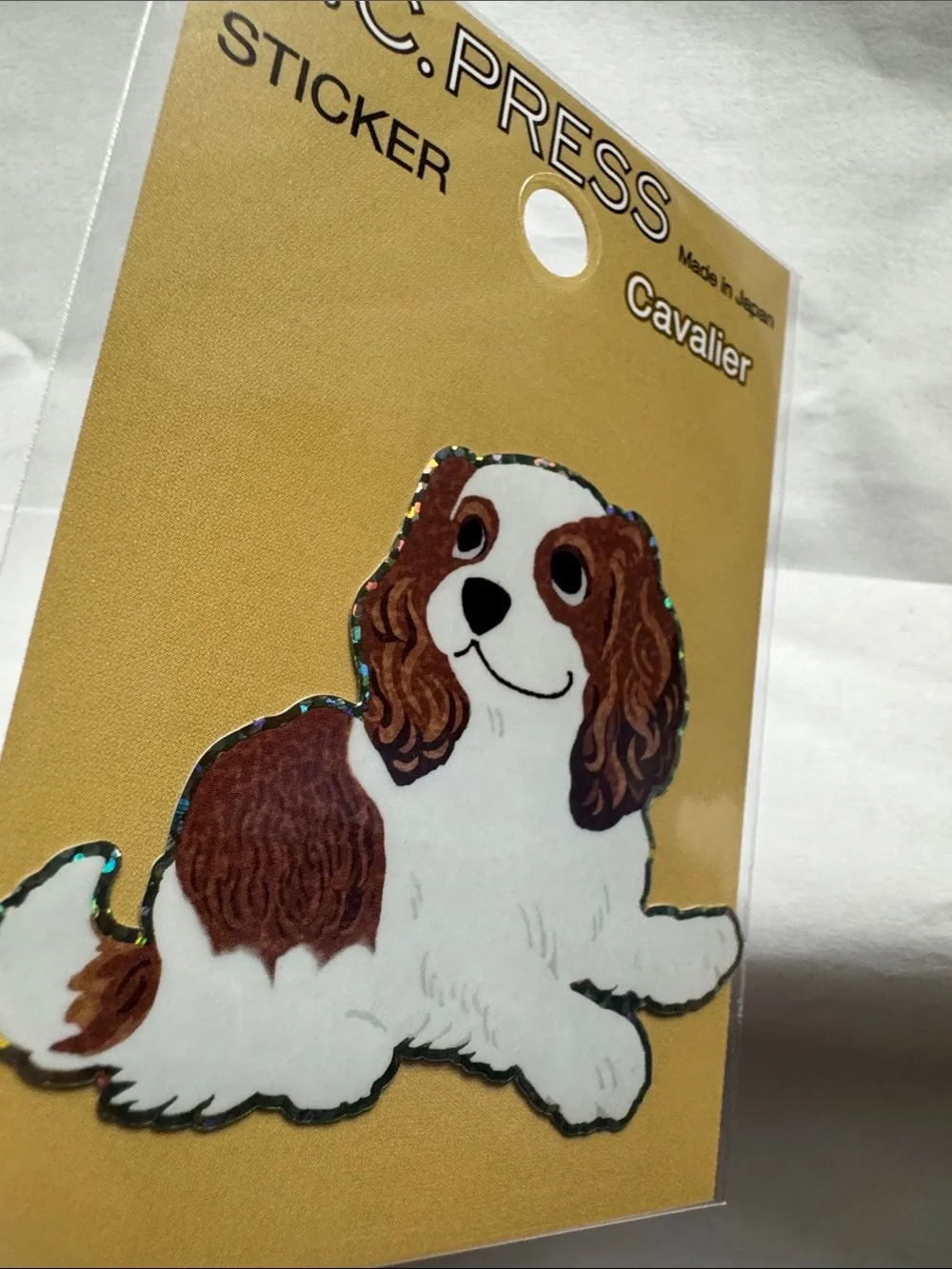 G.C. Press Cavalier Dog Sticker - White & Brown